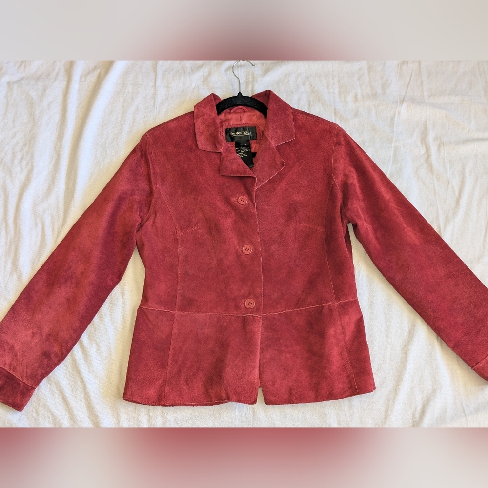 Brandon Thomas 100% Suede Leather Jacket Red Vintage Y2K Button Front Size M
